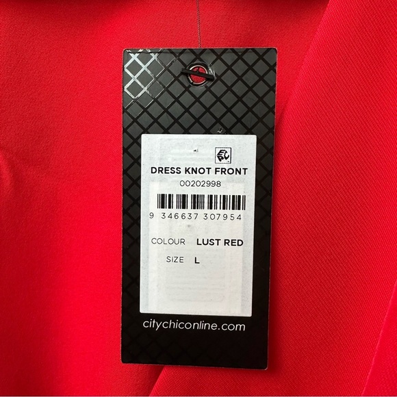 City Chic Knot Front Dress Lust Red 20 Tie Waist Batwing Sleeve V-Neck Cocktail - Picture 6 of 13
